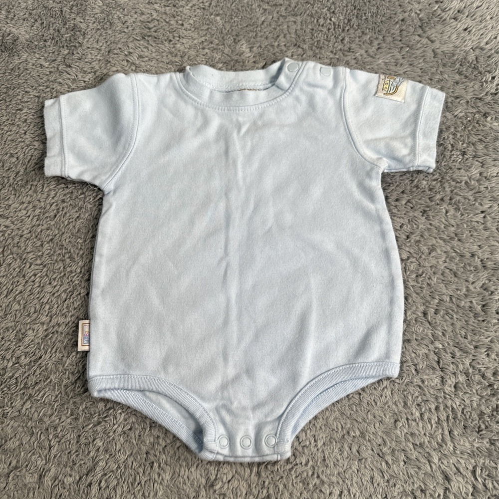 Vintage 90s Y2K McDonald's MCBABY Baby Bodysuit 0-3m Blue Noah's Ark